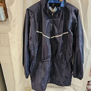 New Balance Athletic Windbreaker Mens Large Navy Blue With Reflective Stripes